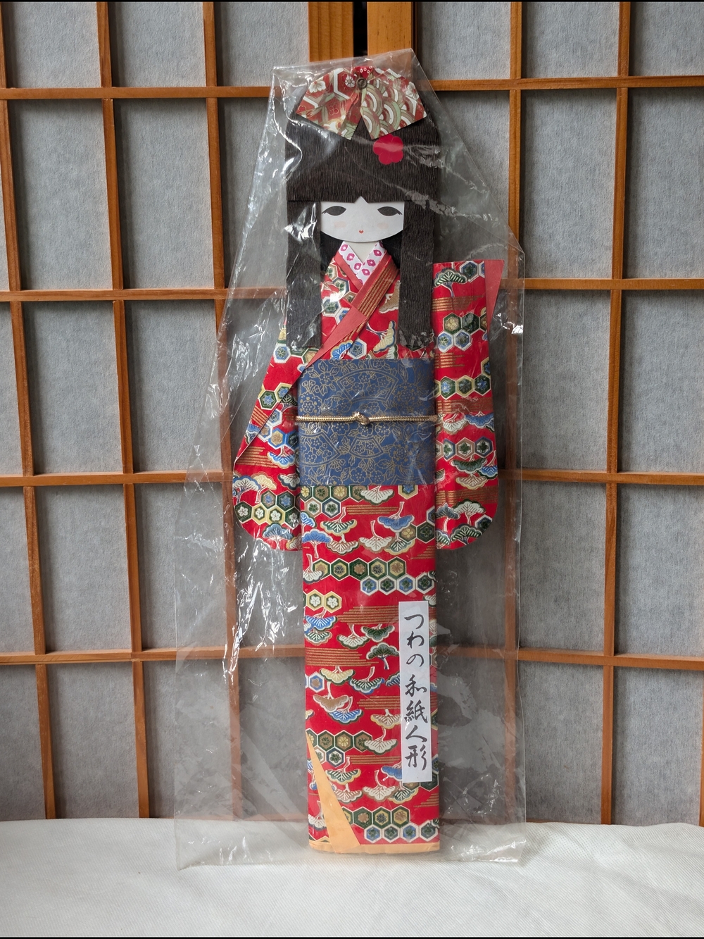 JAPANESE Handmade Saranoki Geisha Red Kimono Girl Washi Paper Doll Origami